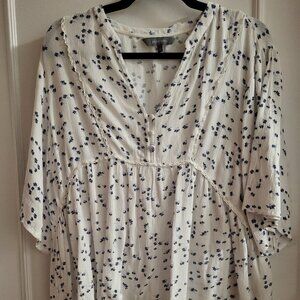 Principles Boho Floral Peasant Blouse - White & Blue - Size 16
